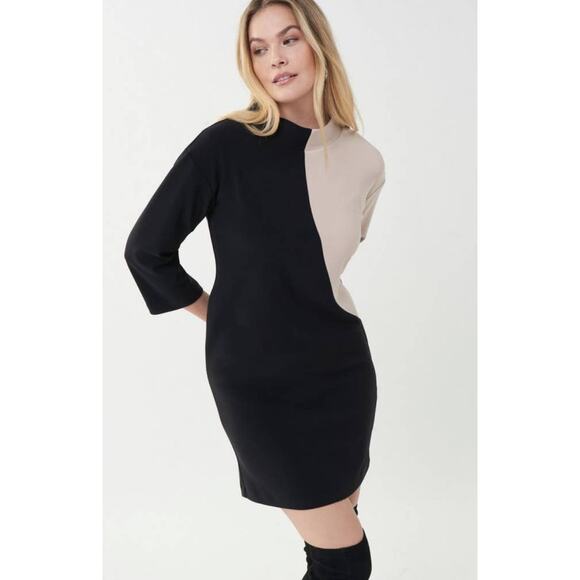 Joseph Ribkoff Women's Black Sand Dress Size 12 Color Block Contemporary - Picture 2 of 12